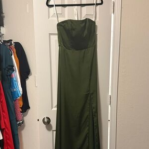 Azazie Wren Stretch Strapless Olive Dress
